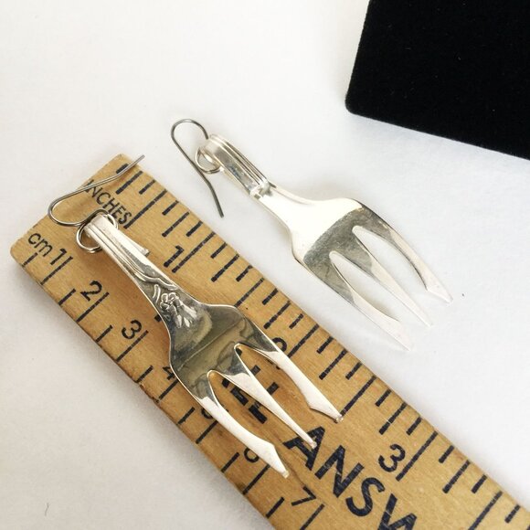 Fork Earrings Silverware Jewelry Hand Made Vintage Flatware Dangles Earrings - Picture 3 of 3